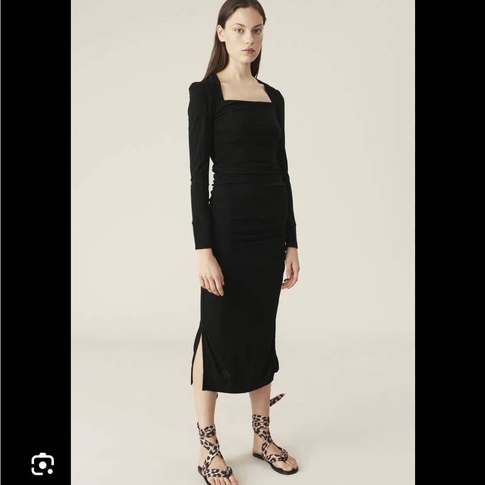 GANNI Viscose Jersey Ruched Dress in Black - size 36 US 4 #D4395